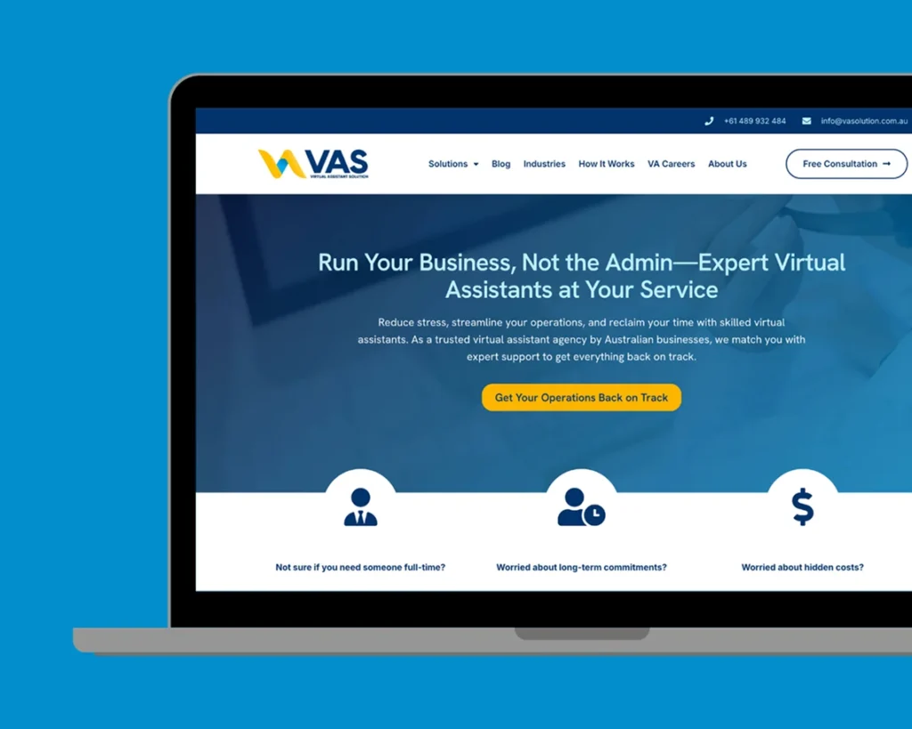 Homepage of Virtual Assistant Solutions