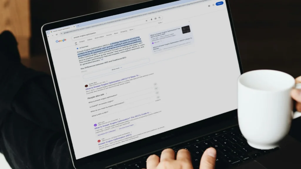 Google search showing AI Overview for 'answer engine optimization’