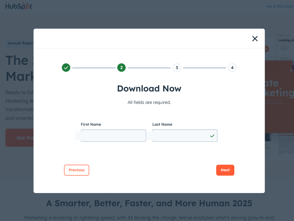 HubSpot’s 2025 State of Marketing Report opt-in form