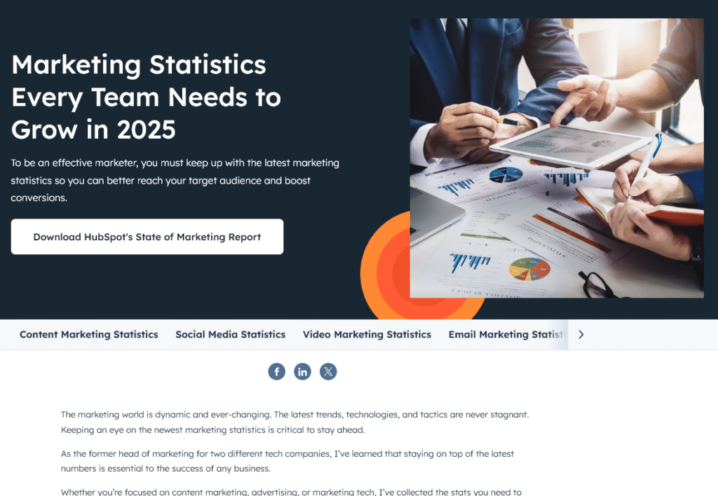 HubSpot 2025 marketing statistics report page