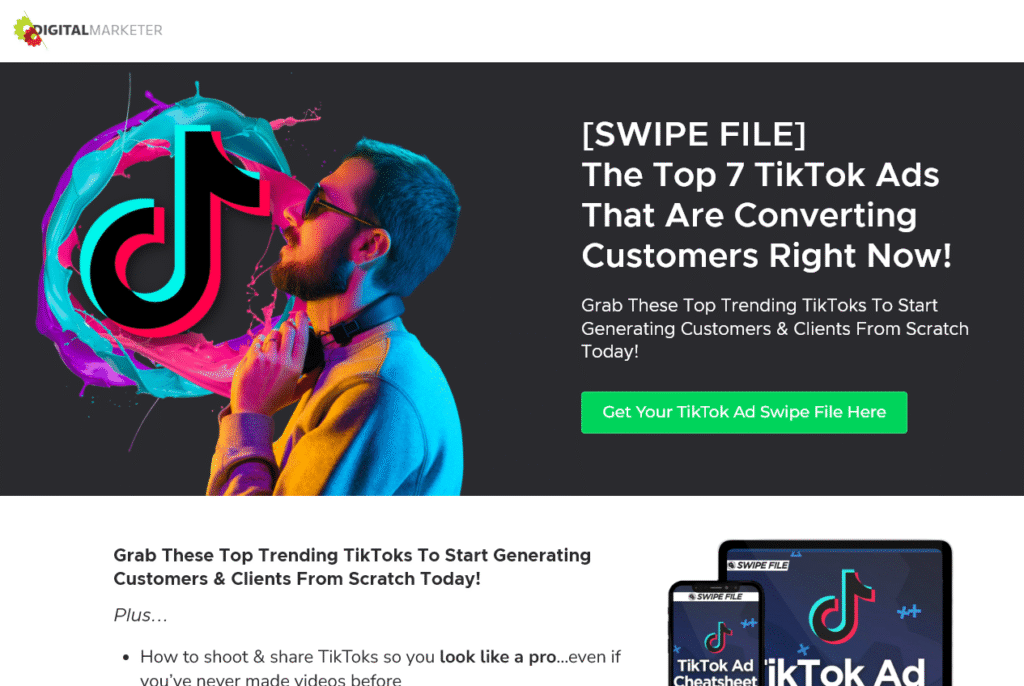 DigitalMarketer’s swipe file landing page