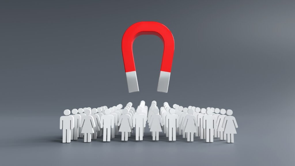 Lead magnet ideas shown as magnet attracting people