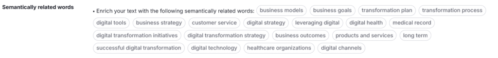 Semantically related keywords listed by Semrush’s SEO Content Template