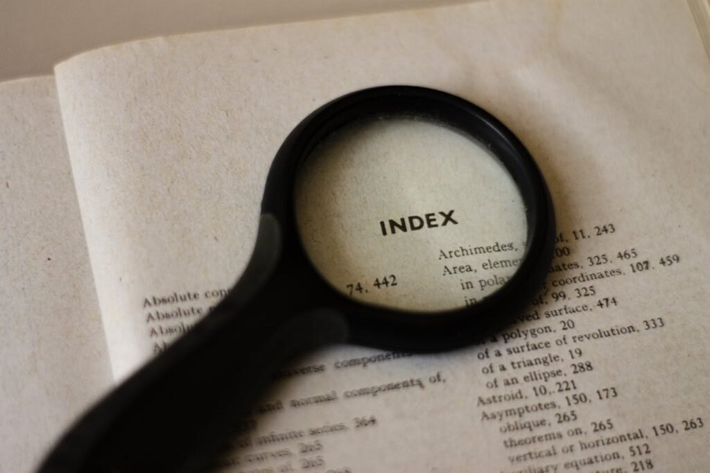 Magnified Index in a book, a metaphor for Google’s semantic indexing.